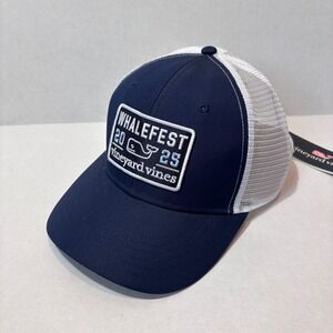 Vineyard Vines Mens Trucker Hat One Size Navy White WhaleFest 2025 Mesh Snapback